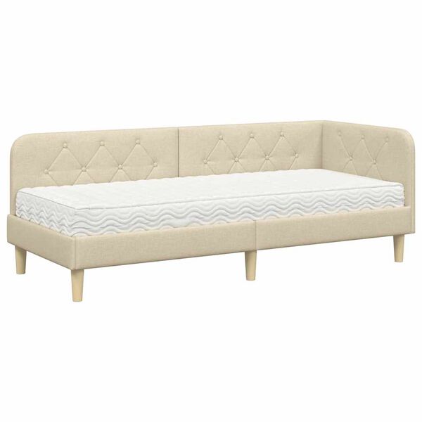 vidaXL Eckbettgestell mit Matratze Creme 80 x 200 cm Stoff