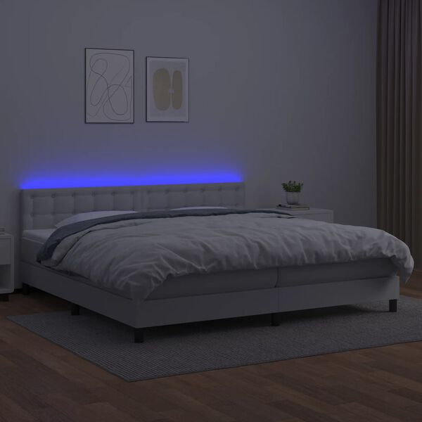 vidaXL Boxspringbett mit Matratze & LED Weiß 200x200 cm Kunstleder