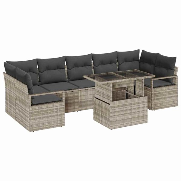 vidaXL Garten-Sofa-Set mit Speicher 8 pcs Hellgrau Poly Rattan