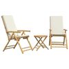 vidaXL 3-tlg. Bistro-Set Klappbar mit Cremewei&szlig;en Kissen Bambus