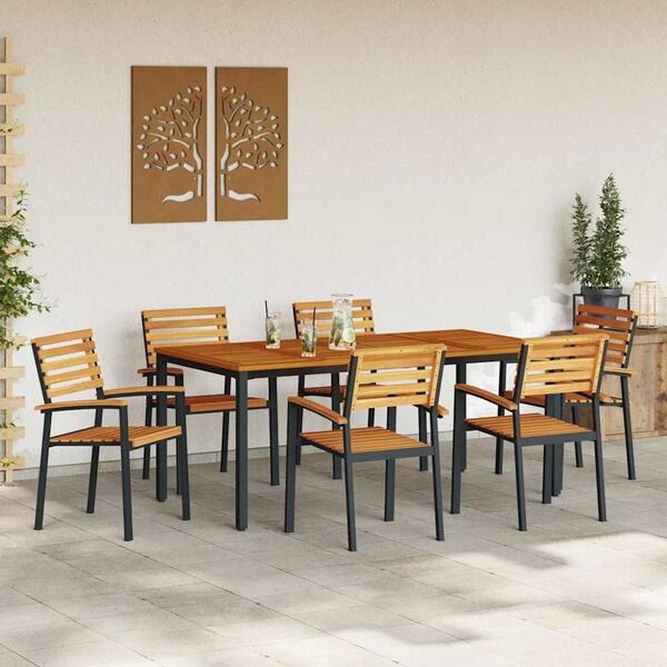 vidaXL Garten Essgruppe 7 pcs Schwarz Massivholz Akazie