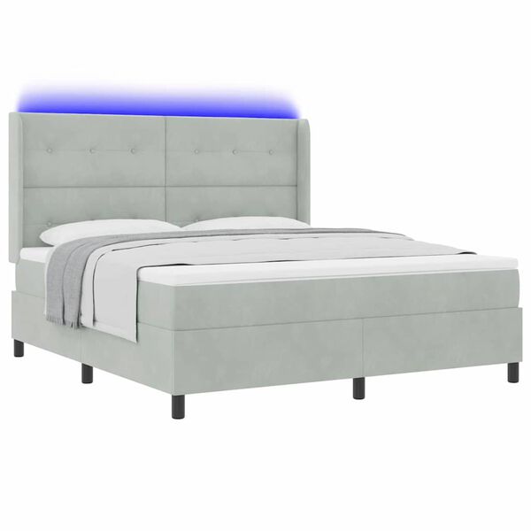 vidaXL Boxspringbett mit Matratze mit LED Hellgrau 180 x 200 cm Samt
