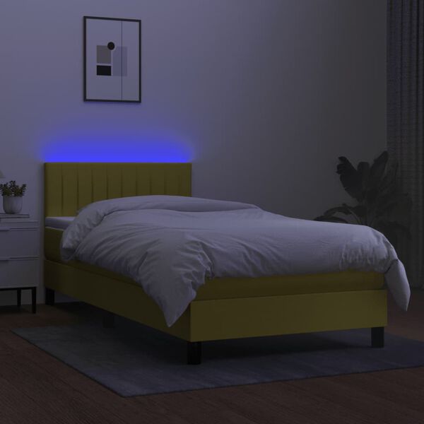 vidaXL Boxspringbett mit Matratze & LED Grün 100x200 cm Stoff