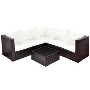 vidaXL 4-tlg. Garten-Lounge-Set mit Kissen Poly-Rattan Braun