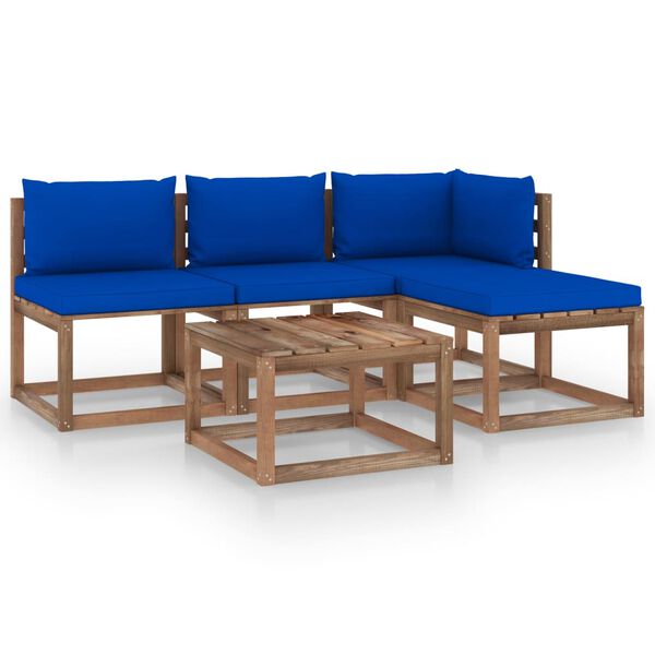 vidaXL 5-tlg. Garten-Lounge-Set aus Paletten mit Kissen Kiefernholz