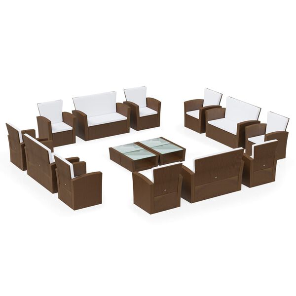 vidaXL 16-tlg. Garten-Lounge-Set mit Kissen Poly-Rattan Braun