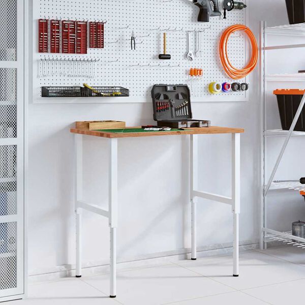 vidaXL Werkbank Hellbraun 100x60x(71,5-98) cm Massivholz Eiche