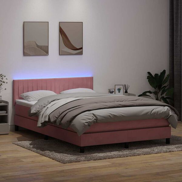 vidaXL Boxspringbett mit Matratze & LED Rosa 140x210 cm Samt