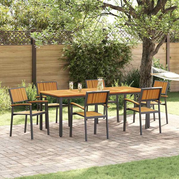 vidaXL Garten Essgruppe 7 pcs Schwarz Massivholz Akazie