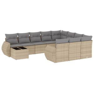 vidaXL 11-tlg. Garten-Sofagarnitur mit Kissen Beige Poly Rattan