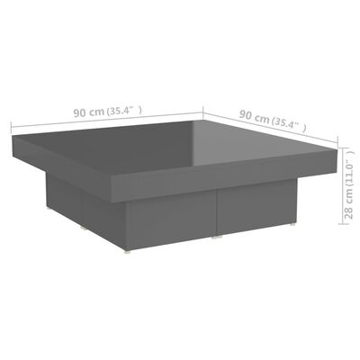 vidaXL Couchtisch Hochglanz-Grau 90x90x28 cm Holzwerkstoff