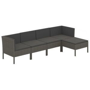 vidaXL 5-tlg. Garten-Lounge-Set mit Auflagen Poly Rattan Grau