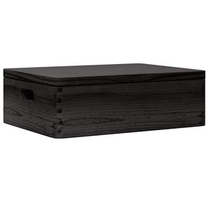 vidaXL Holzkiste mit Deckel und Griffen Schwarz 40x30x13 cm Massivholz