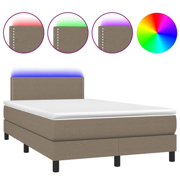 vidaXL Boxspringbett mit Matratze & LED Taupe 120x200 cm Stoff
