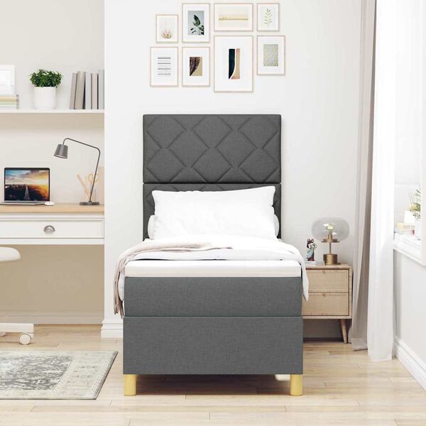 vidaXL LED Boxspringbett mit Matratze Dunkelgrau 80 x 200 cm Stoff