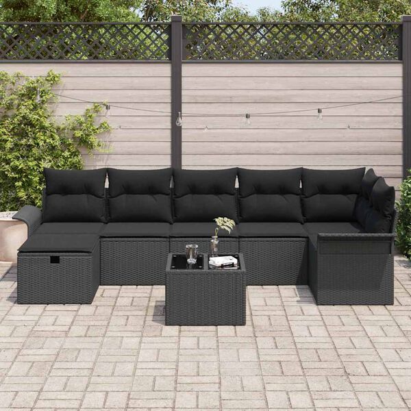vidaXL Gartensofa-set mit Kissen 8 pcs Schwarz Poly-Rattan