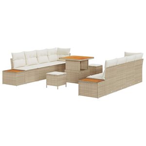vidaXL Gartensofa-set mit Kissen mit Speicher 11 pcs Beige Poly Rattan