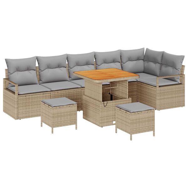 vidaXL Garten-Sofa-Set mit Kissen 9 pcs Beige Poly Rattan