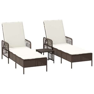 vidaXL Sonnenliege mit Kissen 3 pcs Braun und Creme Wei&szlig; Poly-Rattan