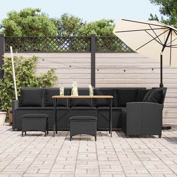 vidaXL 4tlg. Garten-Sofagarnitur mit Kissen L-Form Schwarz Poly Rattan