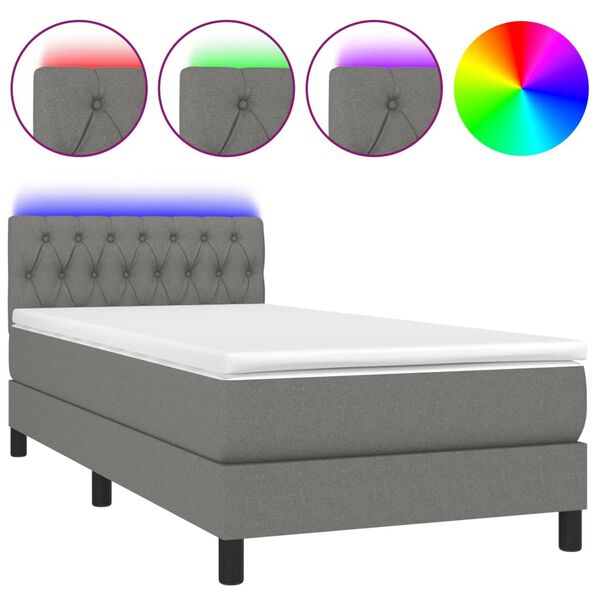 vidaXL Boxspringbett mit Matratze & LED Dunkelgrau 90x190 cm Stoff