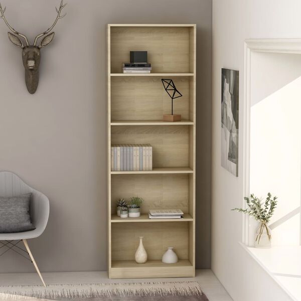 vidaXL Bücherregal 5 Fächer Sonoma-Eiche 60x24x175 cm Holzwerkstoff