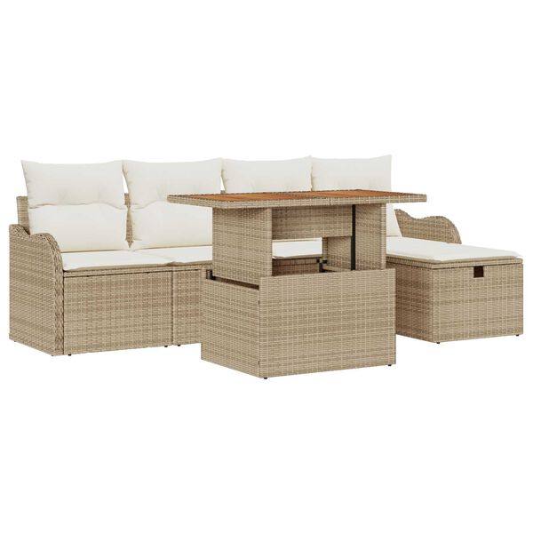 vidaXL Gartensofa-set mit Kissen mit Speicher 6 pcs Beige Poly-Rattan