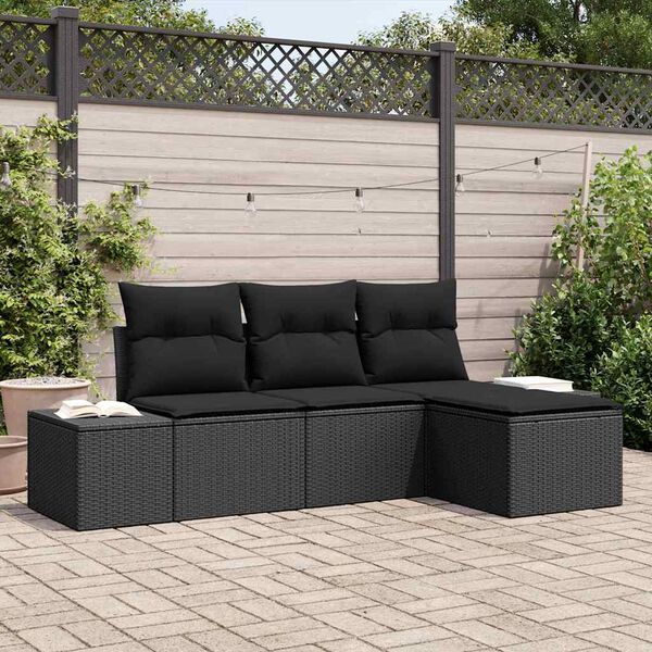 vidaXL Garten-Sofa-Set mit Kissen mit Speicher 4 pcs Schwarz