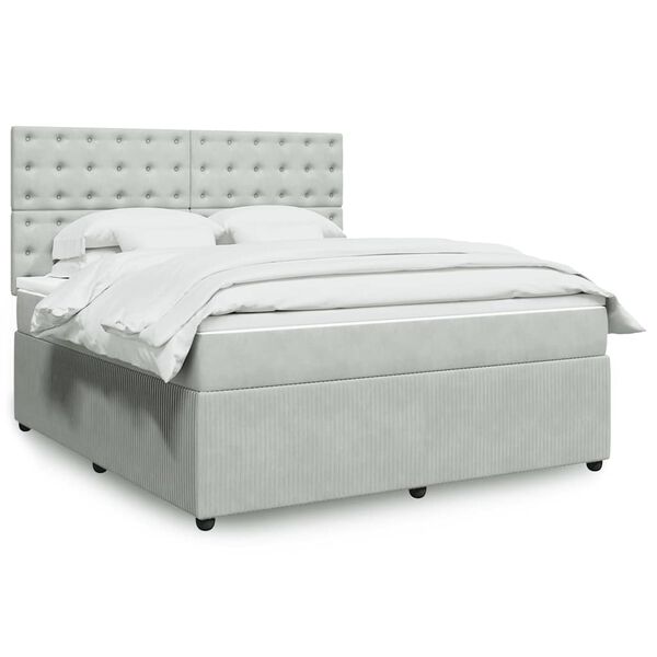 vidaXL Boxspringbett mit Matratze Hellgrau 180x200 cm Samt