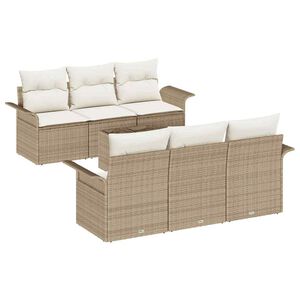 vidaXL Gartensofa-set mit Kissen 7 pcs Beige Poly-Rattan