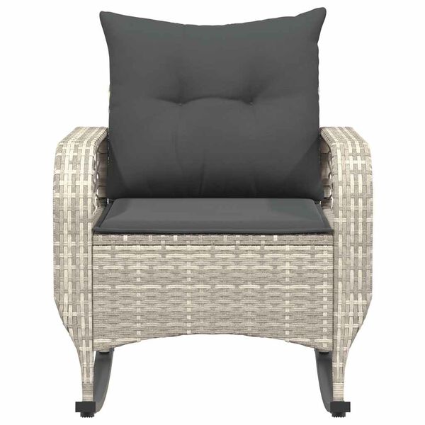 vidaXL Garten-Schaukelstuhl mit Kissen Hellgrau Poly Rattan