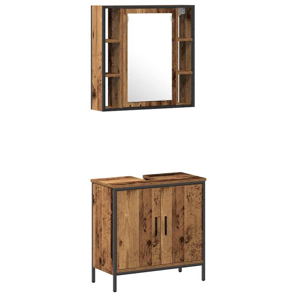 vidaXL Badezimmerm&ouml;bel-Set mit Regal mit T&uuml;r 2 pcs Braun Holzwerkstoff
