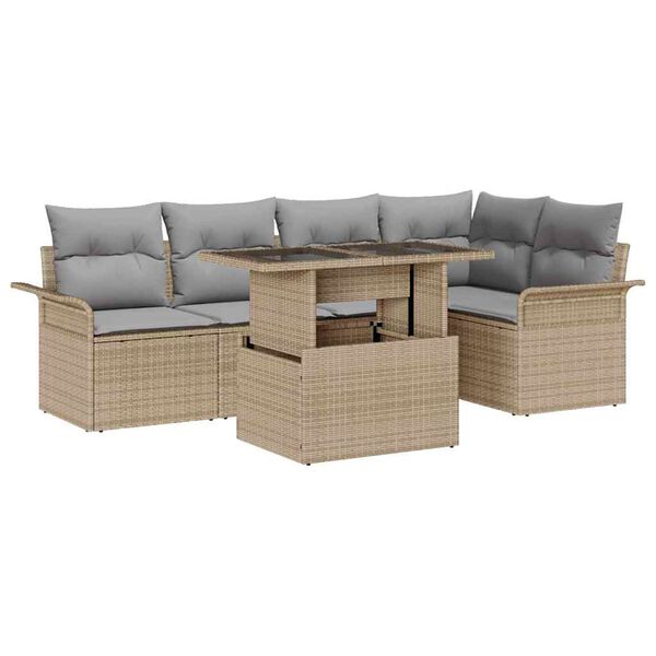 vidaXL Gartensofa-set mit Kissen 6 pcs Beige Poly-Rattan