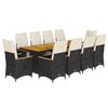 vidaXL 11-tlg. Garten-Bistro-Set mit Kissen Schwarz Poly Rattan