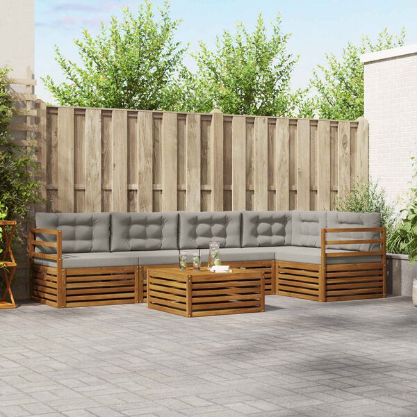 vidaXL Outdoor-Sofagarnitur mit Kissen 6 pcs Nat&uuml;rlich und Hellgrau