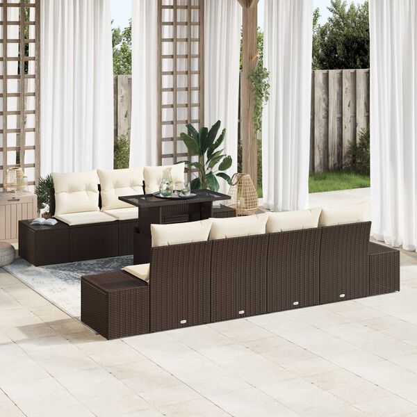 vidaXL Sofa Set mit Kissen 8 pcs Braun und Creme Poly-Rattan
