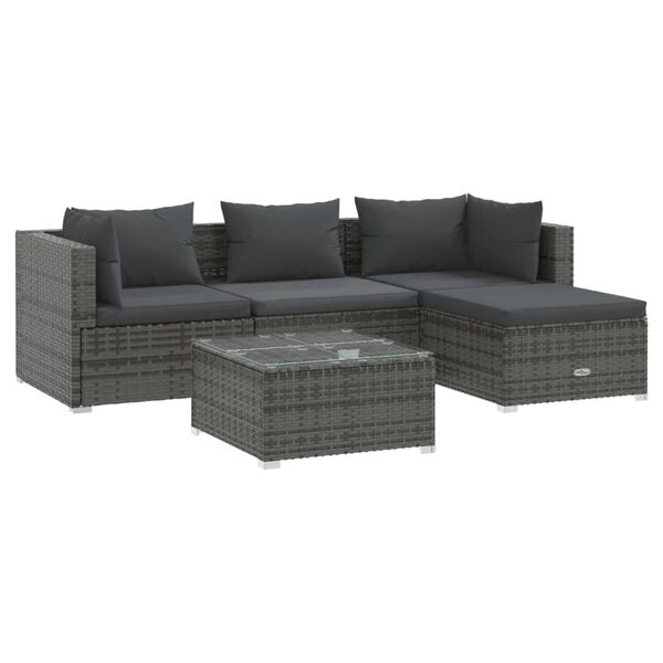 vidaXL 5-tlg. Garten-Lounge-Set mit Kissen Poly Rattan Grau