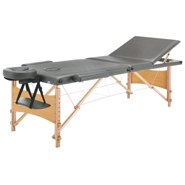 vidaXL Massageliege 3-Zonen Holzgestell Anthrazit 186x68 cm