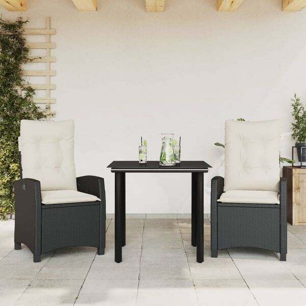 vidaXL 7-tlg. Garten-Essgruppe mit Kissen Schwarz Poly Rattan