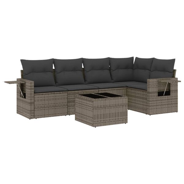vidaXL 6-tlg. Garten-Sofagarnitur mit Kissen Grau Poly Rattan