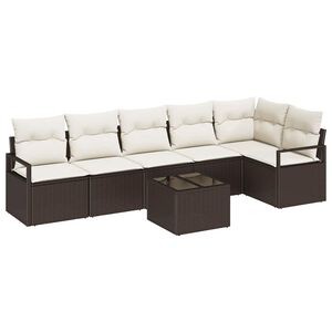 vidaXL Sofa Set mit Kissen 7 pcs Braun Poly Rattan