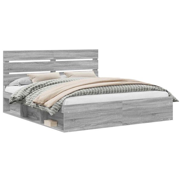 vidaXL Bettrahmen Graues Sonoma 200 x 200 cm Massives Kiefernholz