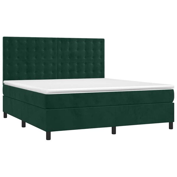 vidaXL Boxspringbett mit Matratze Dunkelgr&uuml;n 160x200 cm Samt