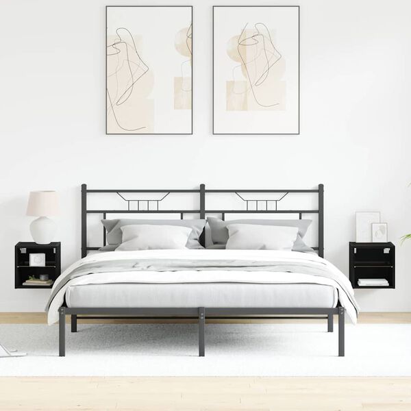 vidaXL LED Wand Nachttischschrank mit Schwarz Holzwerkstoff