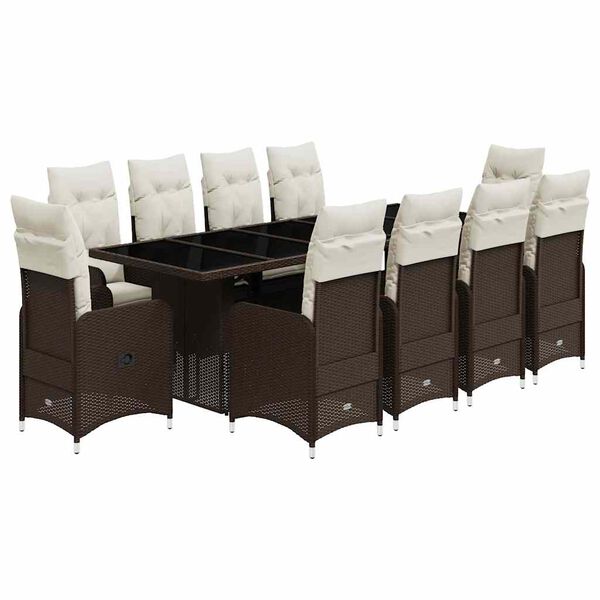vidaXL 11-tlg. Garten-Bistro-Set mit Kissen Braun Poly Rattan