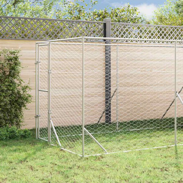 vidaXL Outdoor-Hundezwinger mit Dach Silbern 2x6x2,5m Verzinkter Stahl