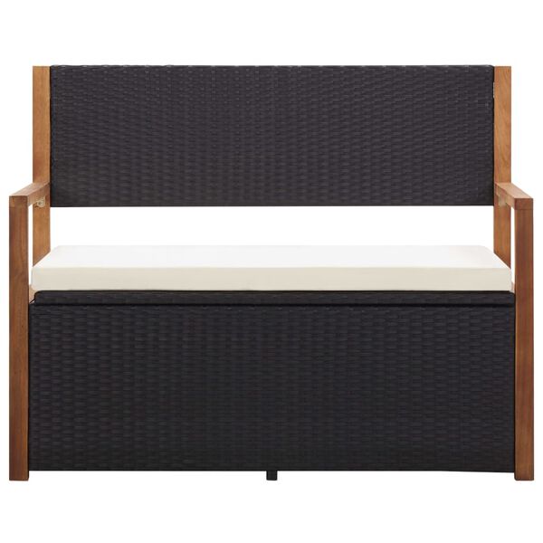 vidaXL Bank mit Stauraum 115 cm Poly Rattan Massivholz Akazie Schwarz