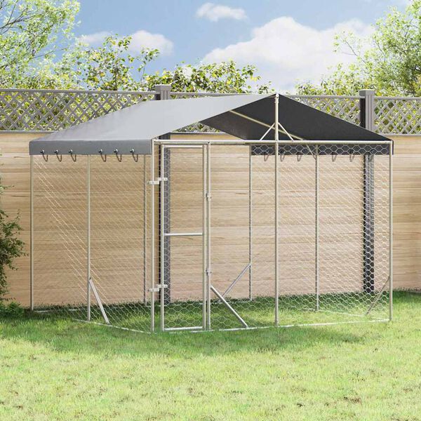 vidaXL Outdoor-Hundezwinger mit Dach Silbern 3x3x2,5m Verzinkter Stahl