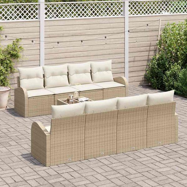 vidaXL Garten-Sofa-Set mit Kissen mit Speicher 9 pcs Beige und Creme