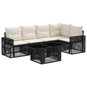 vidaXL Gartensofa-set 6 stk. Schwarz und Cremewei&szlig; Poly-Rattan